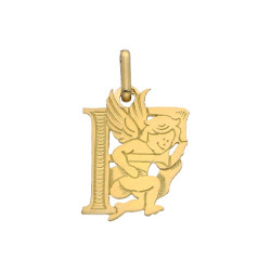 Pendentif ange lettre F  – Or 9 carats jaune ou gris – Artisanat français depuis 1954 