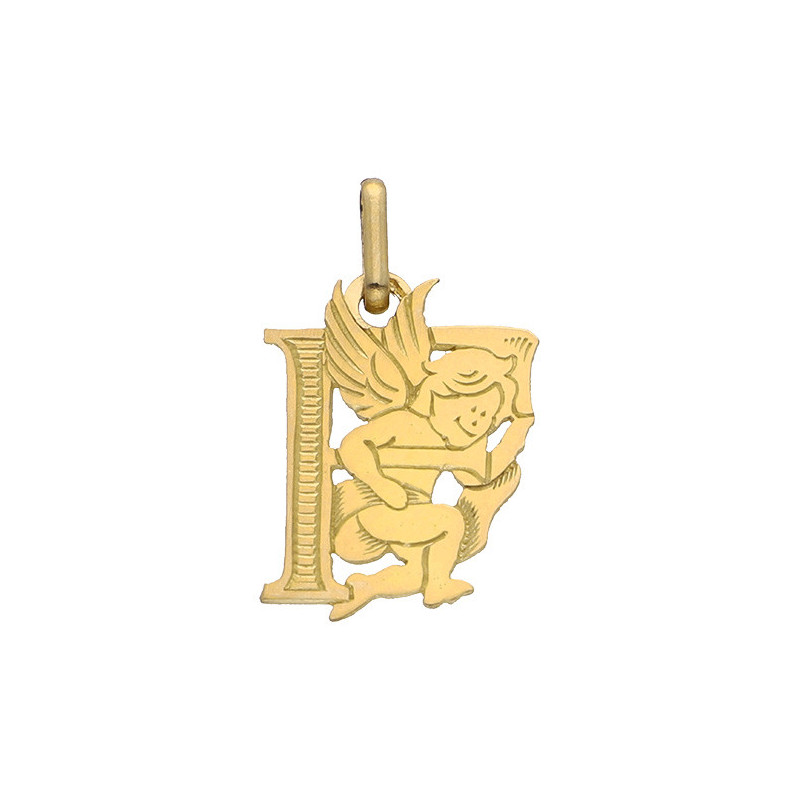 Pendentif ange lettre F  – Or 9 carats jaune ou gris – Artisanat français depuis 1954 