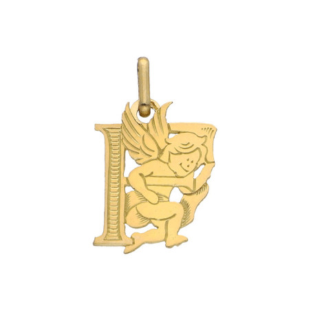 Pendentif ange lettre F  – Or 9 carats jaune ou gris – Artisanat français depuis 1954 