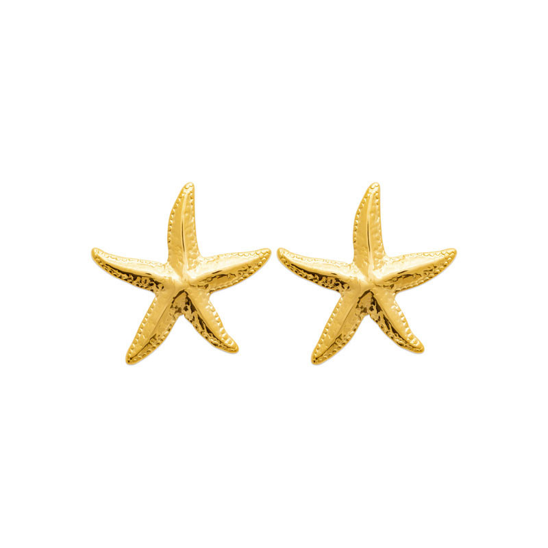 Boucles d'oreilles pendantes étoile de mer acier doré  - Bijouterie La Petite Française