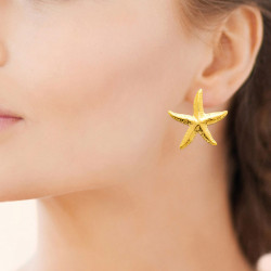 Boucles d'oreilles pendantes étoile de mer acier doré  - Bijouterie La Petite Française