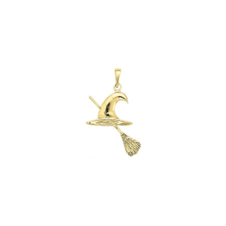 Pendentif chapeau et balai de sorcière -  Or 14 carats jaune ou gris – Atelier 1924 - Patrimoine Vivant Français