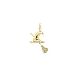 Pendentif chapeau et balai de sorcière   – Or 18 carats jaune, gris ou rose – Atelier 1924 - Patrimoine Vivant Français