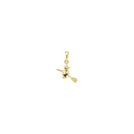 Pendentif sorcière sur son balai -  Or 9 carats jaune ou gris – Atelier 1924 - Patrimoine Vivant Français