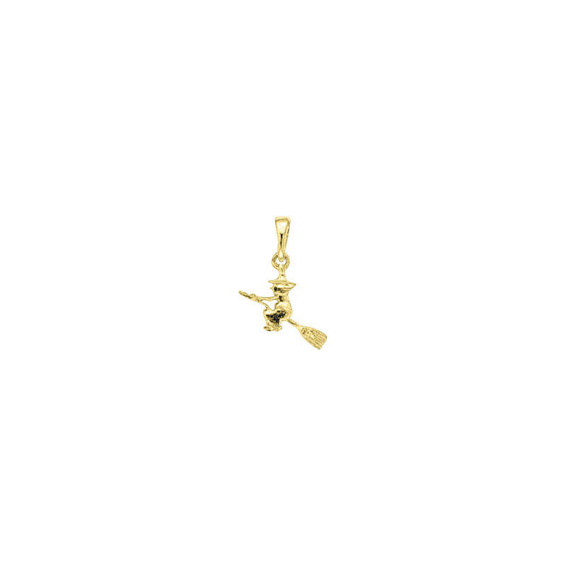 Pendentif sorcière sur son balai   – Or 18 carats jaune, gris ou rose – Atelier 1924 - Patrimoine Vivant Français