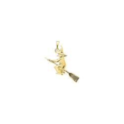 Pendentif sorcière sur son balai -  plaqué Or jaune ou rose - Atelier 1924 - Patrimoine Vivant Français