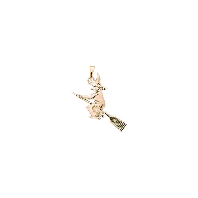 Pendentif sorcière sur son balai   – Or 18 carats jaune, gris ou rose – Atelier 1924 - Patrimoine Vivant Français 