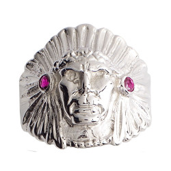 Chevalière chef d'Amérindien rubis - Argent – Artisanat Français depuis 1954 