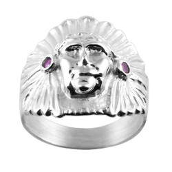 Chevalière chef d'Amérindien rubis - Argent – Artisanat Français depuis 1954 