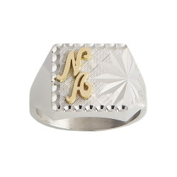 Chevalière Aldinien argent, initiales Or 18 carats  – Artisanat Français depuis 1954  