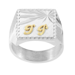 Chevalière argent, initiales Or 18 carats  – Artisanat Français depuis 1954  
