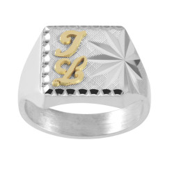Chevalière Aldinien argent, initiales Or 18 carats  – Artisanat Français depuis 1954  