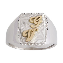 Chevalière Herméus argent et initiales or 18 carats  – Artisanat Français depuis 1954  