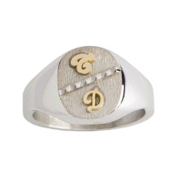Chevalière Rafael argent, initiales Or 18 carats  – Artisanat Français depuis 1954  
