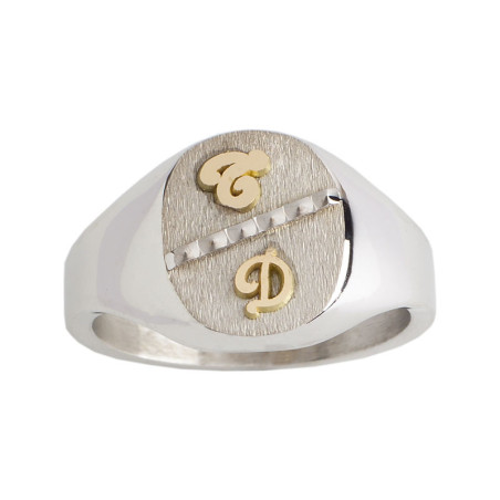 Chevalière Rafael argent, initiales Or 18 carats  – Artisanat Français depuis 1954  
