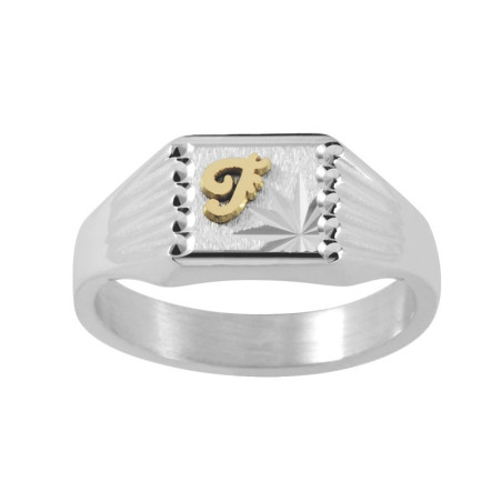 Chevalière Ionel argent et initiale Or 18 carats jaune ou gris  – Artisanat Français depuis 1954  