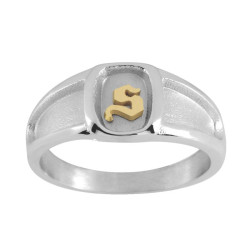 Chevalière Tancrède argent et initiale Or 18 carats jaune ou gris  – Artisanat Français depuis 1954  