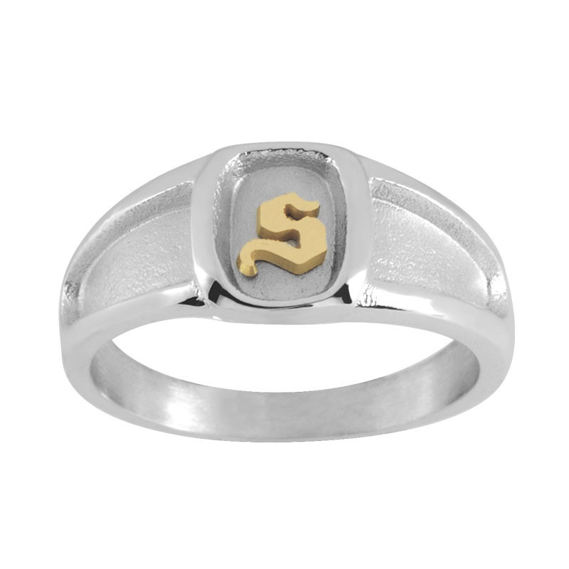 Chevalière Tancrède argent et initiale Or 18 carats jaune ou gris  – Artisanat Français depuis 1954  