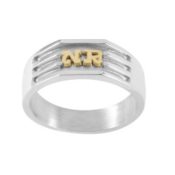 Chevalière Odélien argent et Initiale Or 18 carats jaune ou gris  – Artisanat Français depuis 1954  