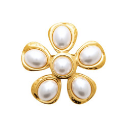 Broche fleur acier doré et perles - Bijouterie La Petite Française