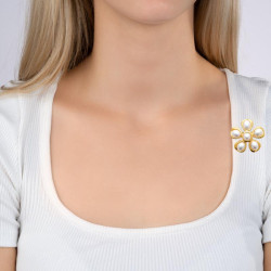 Broche fleur acier doré et perles - Bijouterie La Petite Française