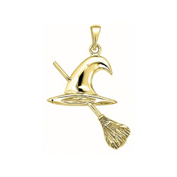 Pendentif chapeau et balai de sorcière   – Or 18 carats jaune, gris ou rose – Atelier 1924 - Patrimoine Vivant Français 