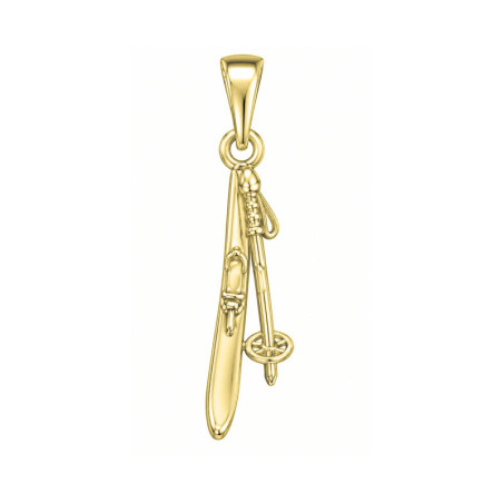 Pendentif bâton et ski - plaqué Or jaune ou rose - Atelier 1924 - Patrimoine Vivant Français 