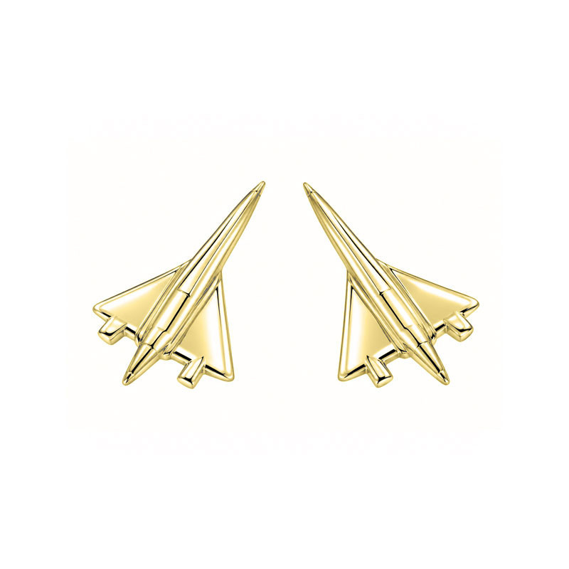 Boucles d'oreilles puce Avion Bel Oiseau Blanc - plaqué Or jaune ou rose - Atelier 1924 - Patrimoine Vivant Français 