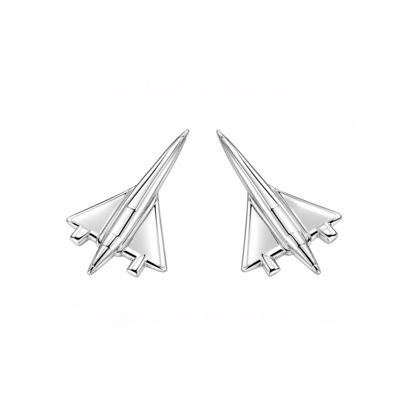 Boucles d'oreilles puce Avion Bel Oiseau Blanc - Argent - Atelier 1924 - Patrimoine Vivant Français 