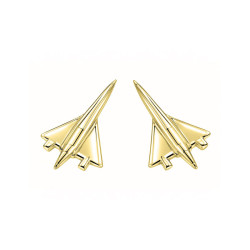 Boucles d'oreilles puce Avion Bel Oiseau Blanc - - Or 14 carats jaune ou gris - Atelier 1924 - Patrimoine Vivant Français Couleu