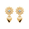 Boucles d'oreilles pendantes coeur et fleur bleue - plaqué or - Haute fantaisie - Design Français depuis 1954 
