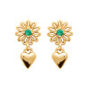Boucles d'oreilles pendantes coeur et fleur verte - plaqué or - Haute fantaisie - Design Français depuis 1954 