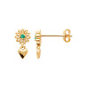 Boucles d'oreilles pendantes coeur et fleur verte - plaqué or - Haute fantaisie - Design Français depuis 1954 