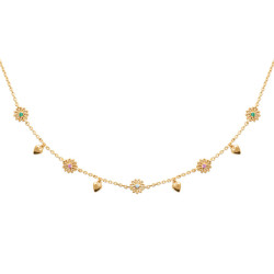 Collier coeurs et fleurs - plaqué or - Haute fantaisie - Design Français depuis 1954 