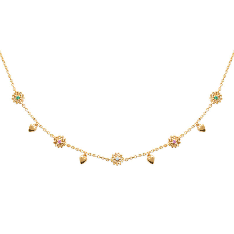 Collier coeurs et fleurs - plaqué or - Haute fantaisie - Design Français depuis 1954 