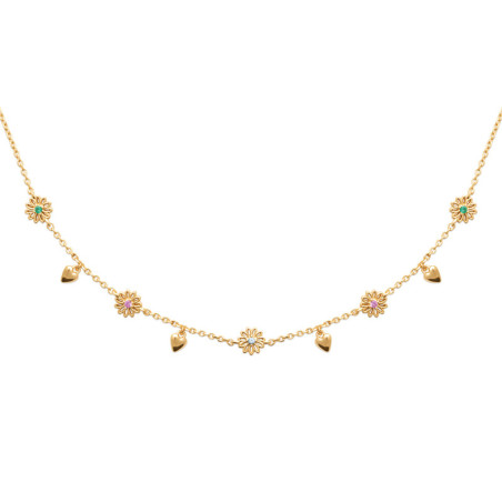 Collier coeurs et fleurs - plaqué or - Haute fantaisie - Design Français depuis 1954 