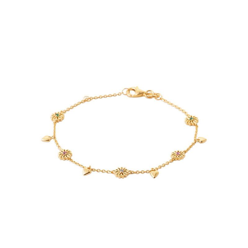 Bracelet coeurs et fleurs - plaqué or - Haute fantaisie - Design Français depuis 1954 