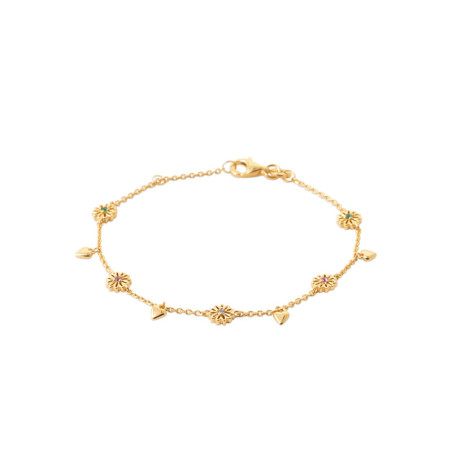 Bracelet coeurs et fleurs - plaqué or - Haute fantaisie - Design Français depuis 1954 