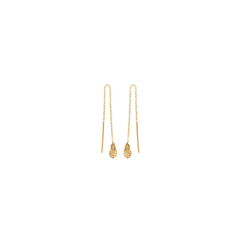 Boucles d'oreilles longues ananas - plaqué or - Haute fantaisie - Design Français depuis 1954 