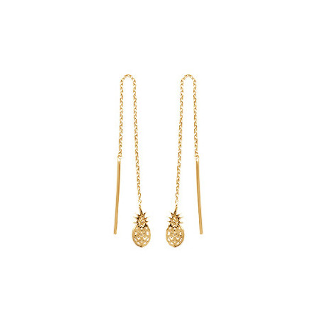Boucles d'oreilles longues ananas - plaqué or - Haute fantaisie - Design Français depuis 1954 