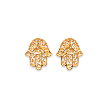 Boucles d'oreilles main protectrice MM plaqué or– Haute fantaisie · Design Français depuis 1954 