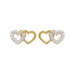 Boucles d'oreilles 2 coeurs plaqué or et zirconium– Haute fantaisie · Design Français depuis 1954 