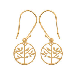 Boucles d'oreilles pendantes arbre de vie - plaqué or - Haute fantaisie - Design Français depuis 1954 