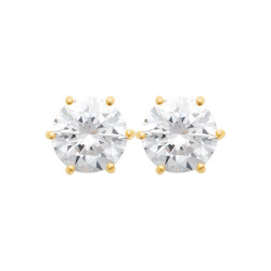 Boucles d'oreilles zirconium rond 8 mm - 6 griffes - plaqué or - Haute fantaisie - Design Français depuis 1954 