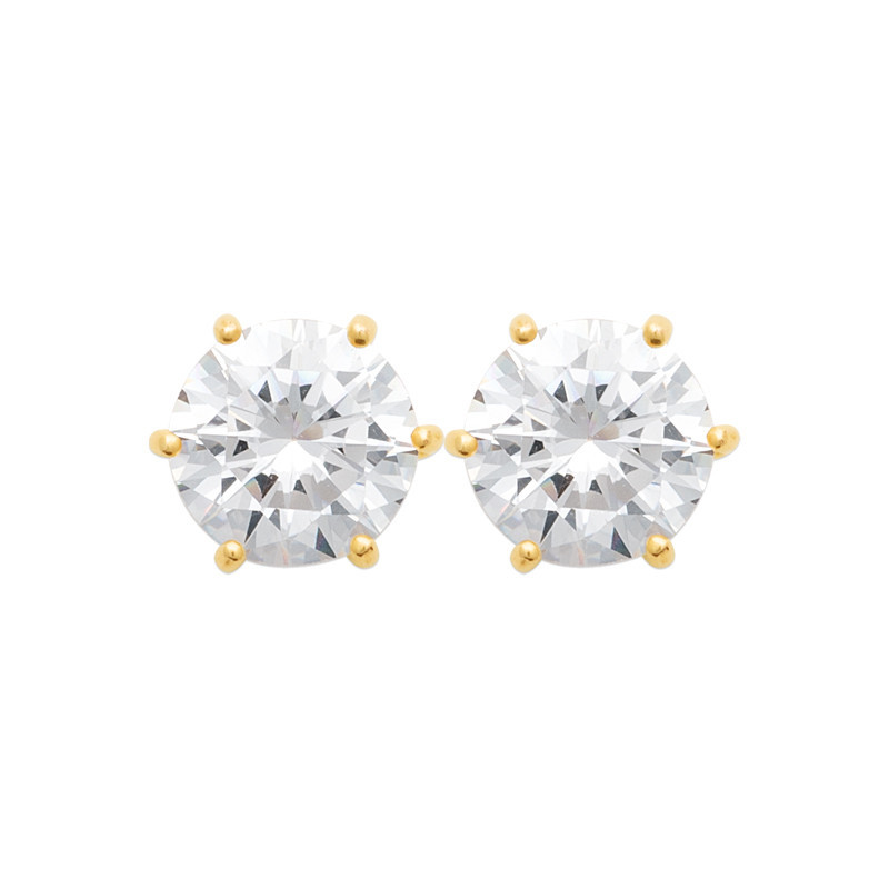 Boucles d'oreilles zirconium rond 8 mm - 6 griffes - plaqué or - Haute fantaisie - Design Français depuis 1954 