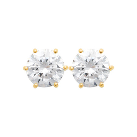 Boucles d'oreilles zirconium rond 8 mm - 6 griffes - plaqué or - Haute fantaisie - Design Français depuis 1954 