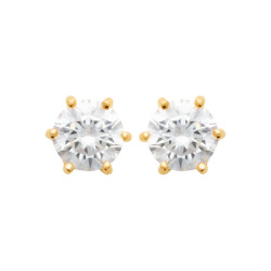 Boucles d'oreilles zirconium rond 7 mm - 6 griffes - plaqué or - Haute fantaisie - Design Français depuis 1954 