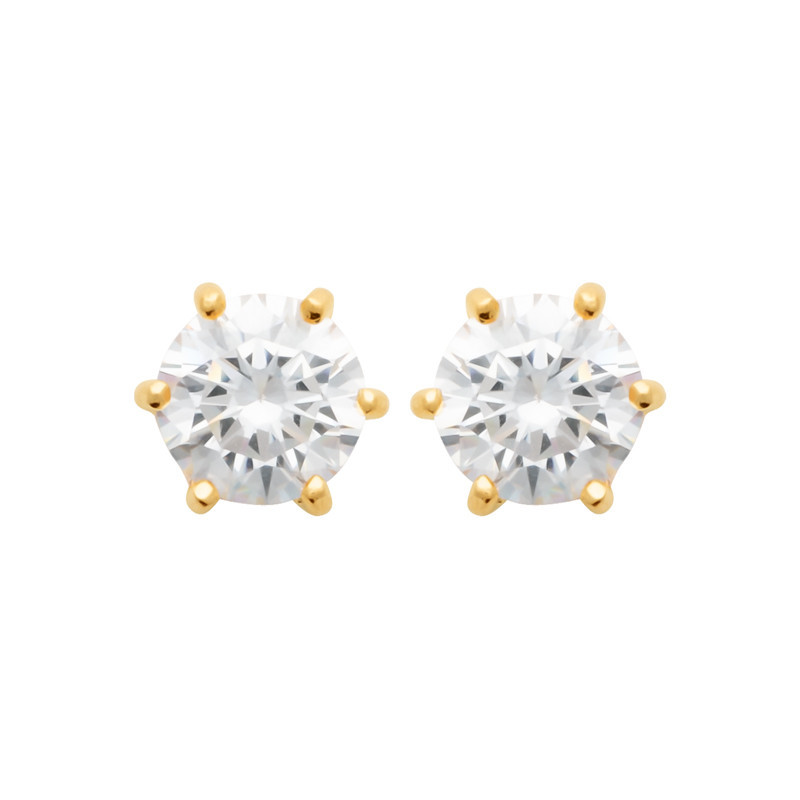 Boucles d'oreilles zirconium rond 7 mm - 6 griffes - plaqué or - Haute fantaisie - Design Français depuis 1954 