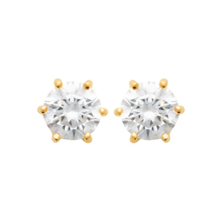 Boucles d'oreilles zirconium rond 7 mm - 6 griffes - plaqué or - Haute fantaisie - Design Français depuis 1954 
