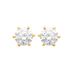 Boucles d'oreilles zirconium rond 6 mm - 6 griffes - plaqué or - Haute fantaisie - Design Français depuis 1954 